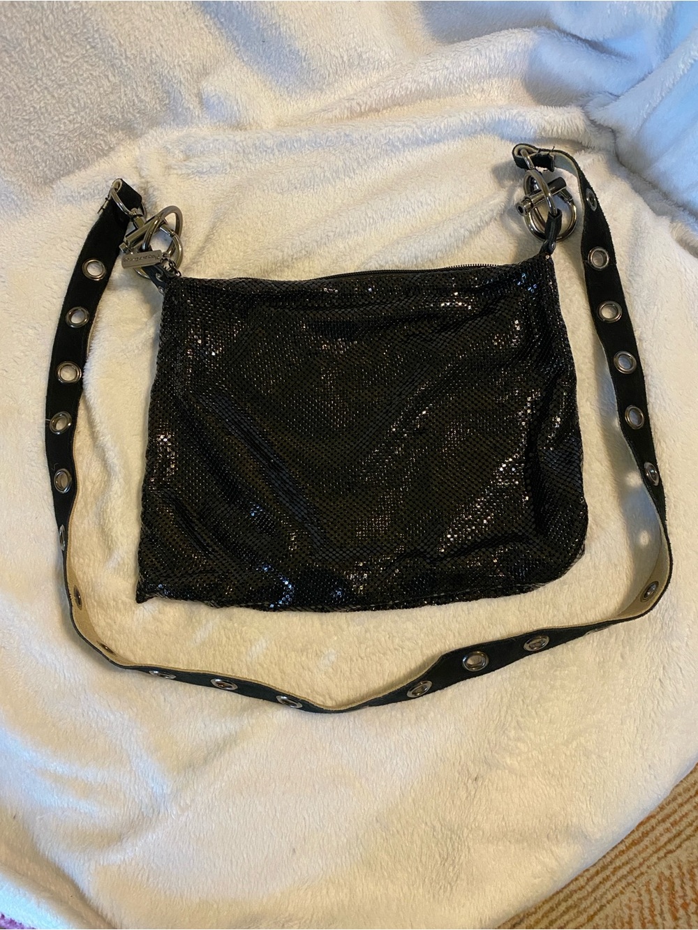 Whiting and Davis Black Mesh Shoulder Bag with Grommet Strap